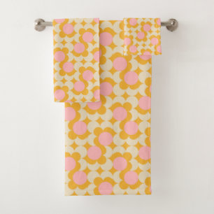 Geometric Circle Mid Century Flower Pattern Bath Towel Set