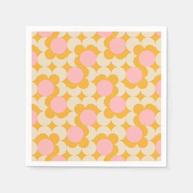 Geometric Circle Mid Century Flower Pattern Napkin (Front)