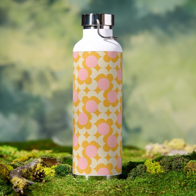 Geometric Circle Mid Century Flower Pattern Water Bottle (Outdoor)