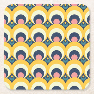 Geometric Circle Pattern Square Paper Coaster
