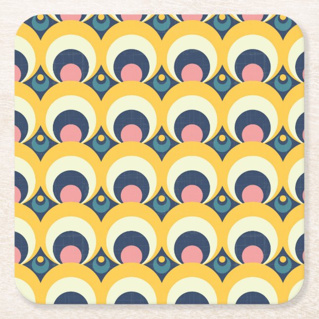 Geometric Circle Pattern Square Paper Coaster (Front)