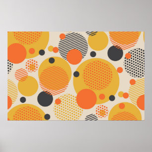 Geometric circle seamless pattern in retro 60s sty poster