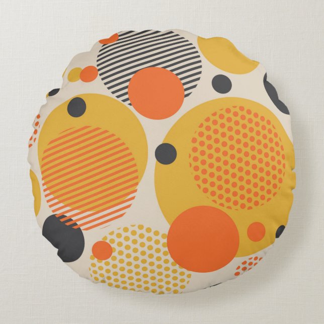 Geometric circle seamless pattern in retro 60s sty round pillow (Front)