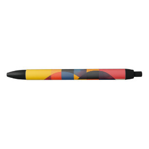Geometric Circles and Colour Blocks Black Ink Pen