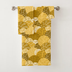 Geometric Circles in Gold and Mustard Yellow Bath Towel Set