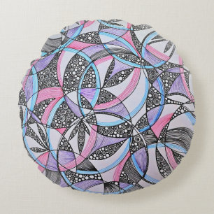 Geometric Circles Kaleidoscope Round Pillow