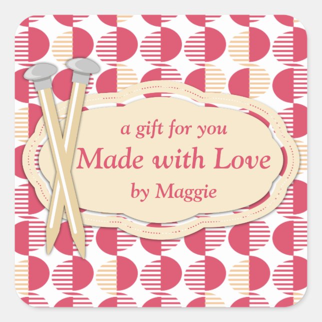 geometric circles knitting needles red square sticker (Front)