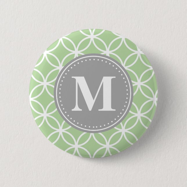 Geometric Circles Mint Green Grey Monogram 2 Inch Round Button (Front)