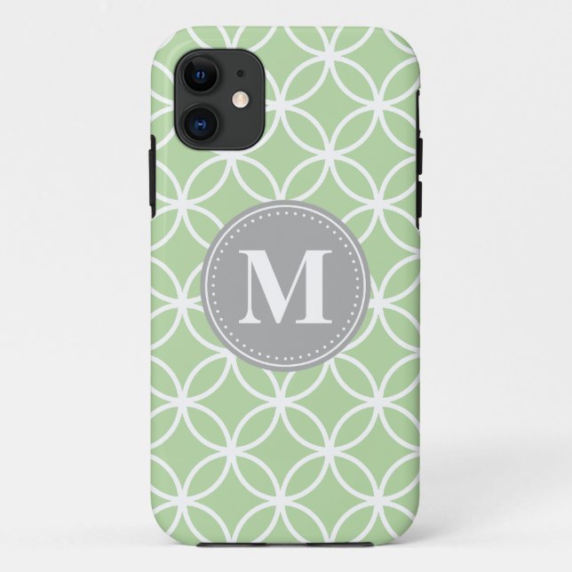 Geometric Circles Mint Green Grey Monogram Case-Mate iPhone Case (Back)