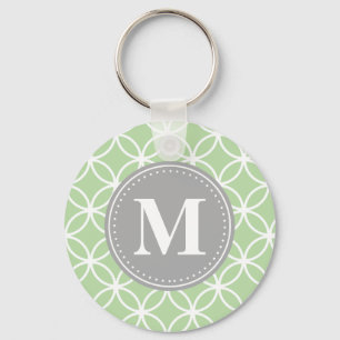 Geometric Circles Mint Green Grey Monogram Keychain