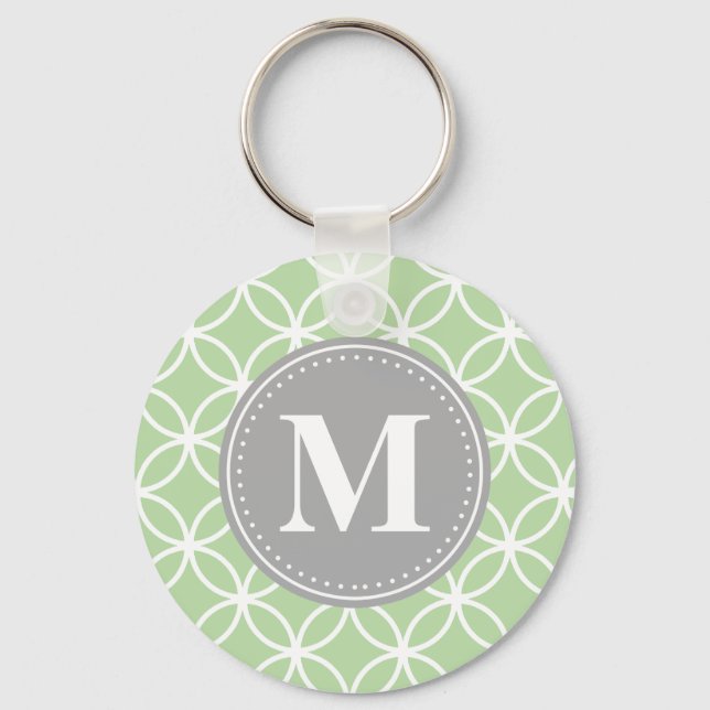 Geometric Circles Mint Green Grey Monogram Keychain (Front)
