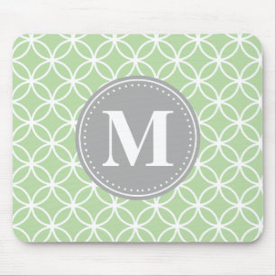 Geometric Circles Mint Green Grey Monogram Mouse Pad