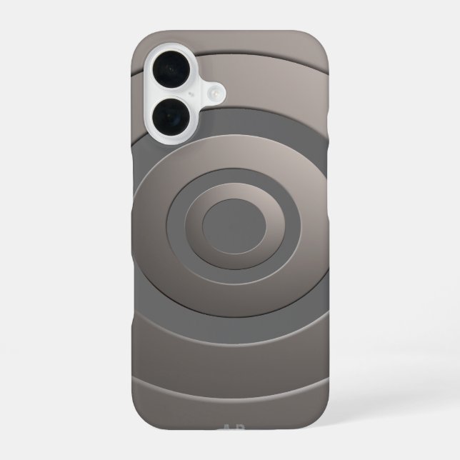 Geometric Circles Modern Silver with any Initials iPhone 16 Case (Back)
