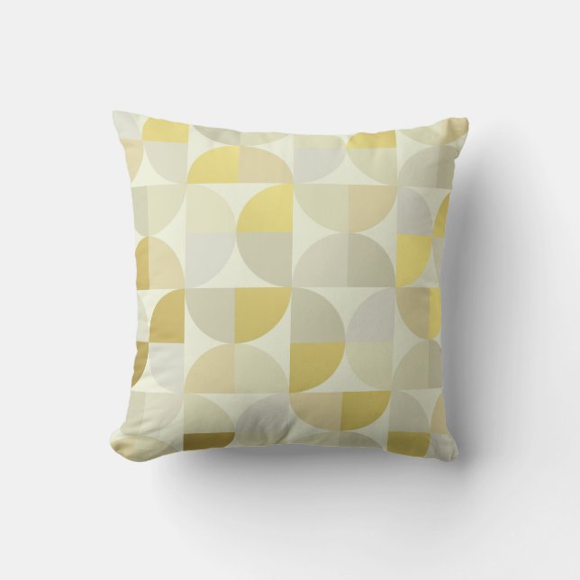 Geometric Circles Mustard Grey White Ivory Gold Throw Pillow (Front)