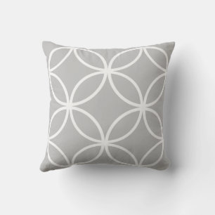 Geometric circles petals diamonds grey throw pillow