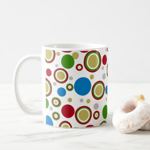 Geometric Circles Red Green Blue Silver Gold Coffee Mug