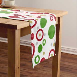 Geometric Circles Red Green Silver Gold Short Table Runner
