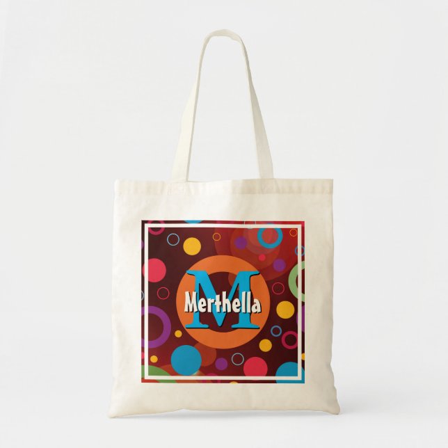 Geometric Circles Rings Dots Personalized Monogram Tote Bag (Front)