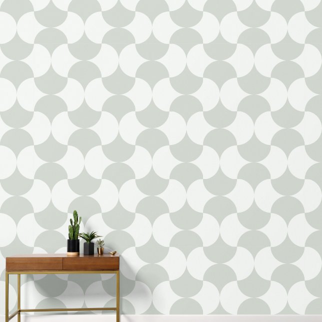 Geometric Circles Sage Green Pattern Wallpaper (Hallway)