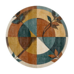 Geometric Circles Teal Orange Leaf Abstract Cutting Board