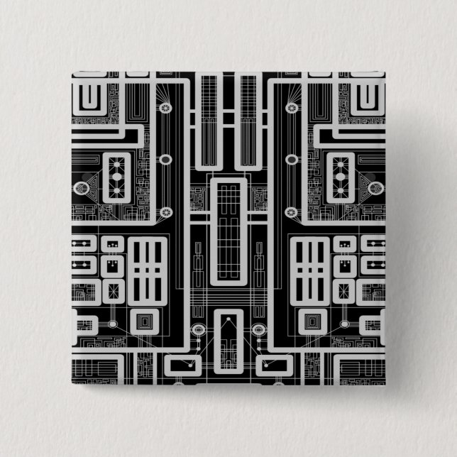 Geometric Circuit Board 2 Inch Square Button (Front)