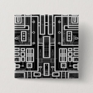 Geometric Circuit Board 2 Inch Square Button