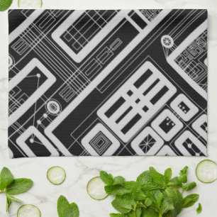 Geometric Circuit Board Kitchen Towel
