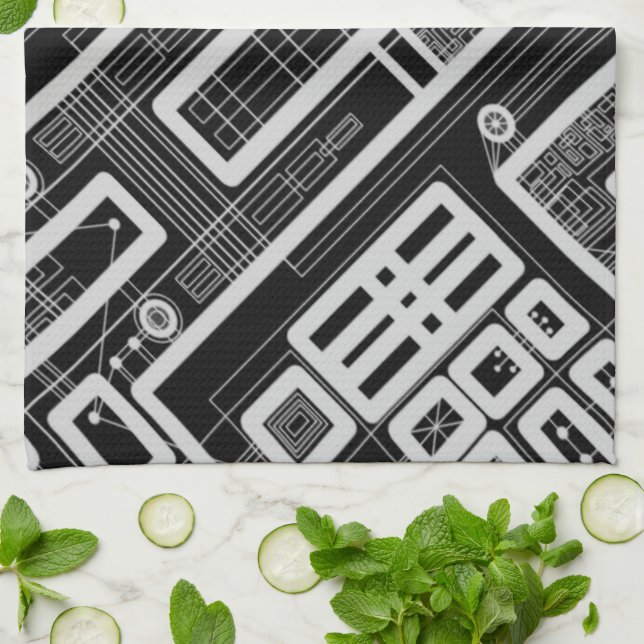 Geometric Circuit Board Kitchen Towel (Folded)