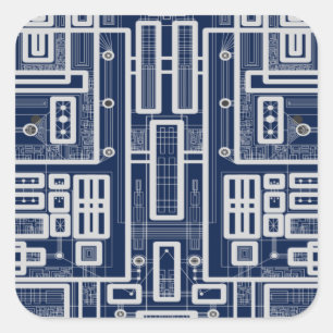 Geometric Circuit Board Square Sticker