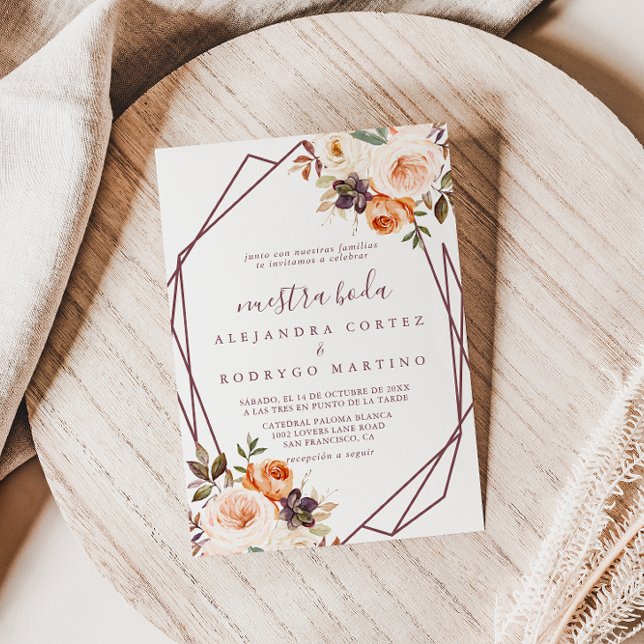 Geometric Classic Chic Boho Floral Nuestra Boda  Invitation (Creator Uploaded)