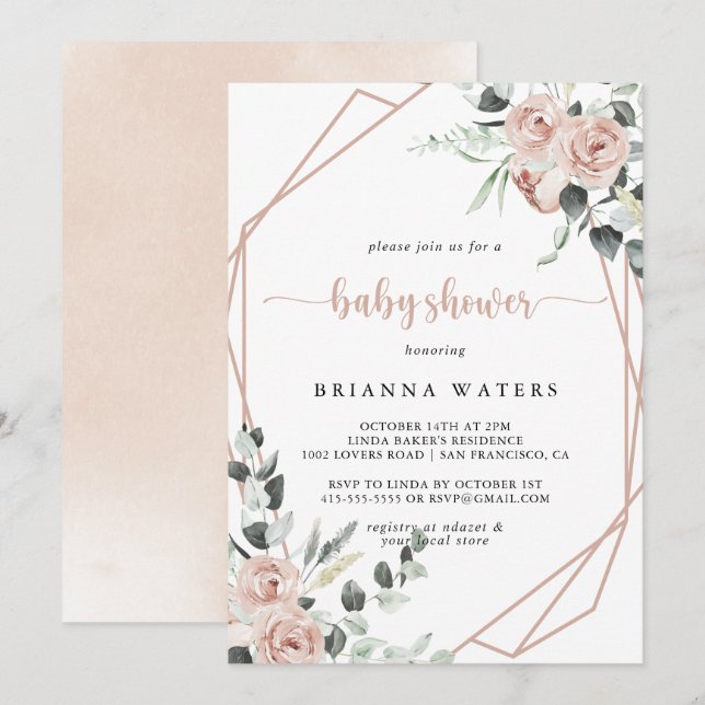 Geometric Classic Dusty Pink Rose Baby Shower  Invitation (Front/Back)