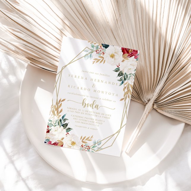 Geometric Classic Gold Floral Spanish Wedding  Invitation (Creator Uploaded)