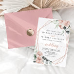 Geometric Classic Pink Floral Front & Back Wedding Invitation<br><div class="desc">This geometric classic pink floral front and back wedding invitation is perfect for a rustic wedding. The design features elegant watercolor dusty roses and green foliage, neatly assembled into beautiful bouquets, adorning a charming geometric frame. Save paper by including more details on the back of the invitation instead of on...</div>