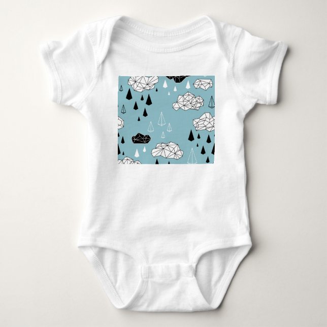 Geometric clouds and rain, seamless pattern. baby bodysuit (Front)