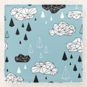 Geometric clouds and rain, seamless pattern. glass coaster