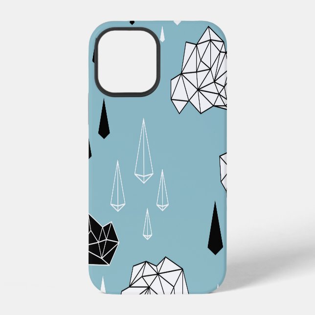 Geometric clouds and rain, seamless pattern. iPhone case (Back)