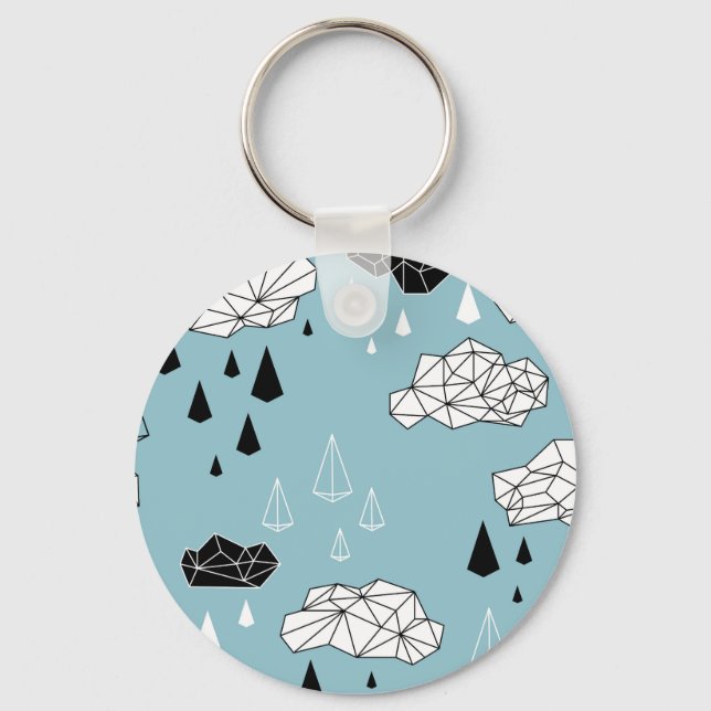Geometric clouds and rain, seamless pattern. keychain (Front)
