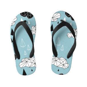 Geometric clouds and rain, seamless pattern. kid's flip flops
