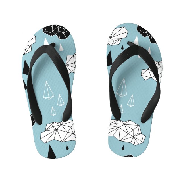 Geometric clouds and rain, seamless pattern. kid's flip flops (Footbed)