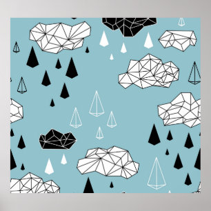 Geometric clouds and rain, seamless pattern. poster