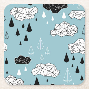 Geometric clouds and rain, seamless pattern. square paper coaster