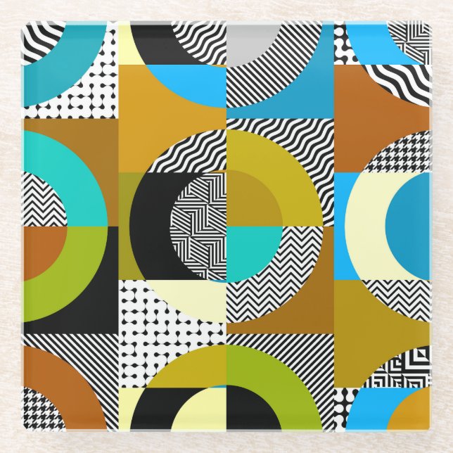 Geometric collage: circles, vintage pattern. glass coaster (Front)
