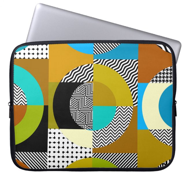 Geometric collage: circles, vintage pattern. laptop sleeve (Front)