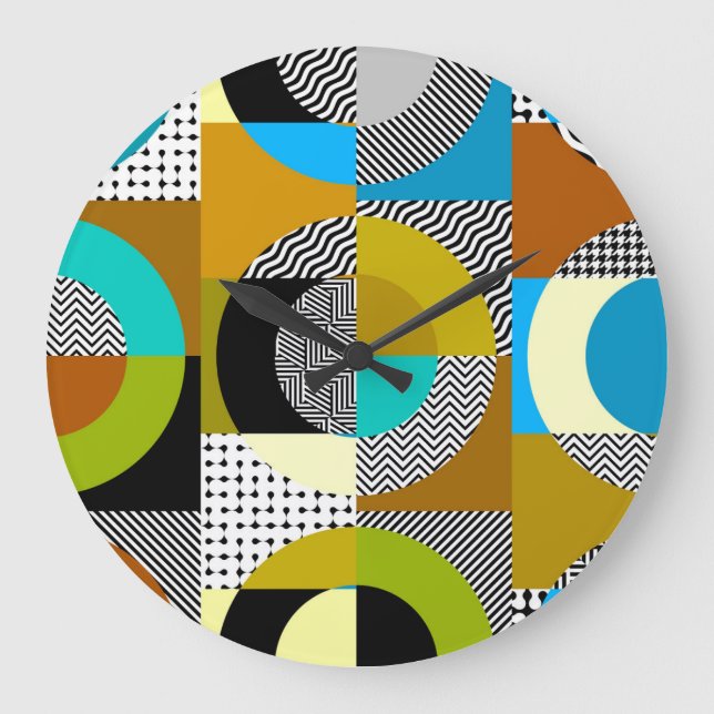 Geometric collage: circles, vintage pattern. large clock (Front)