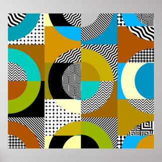 Geometric collage: circles, vintage pattern. poster