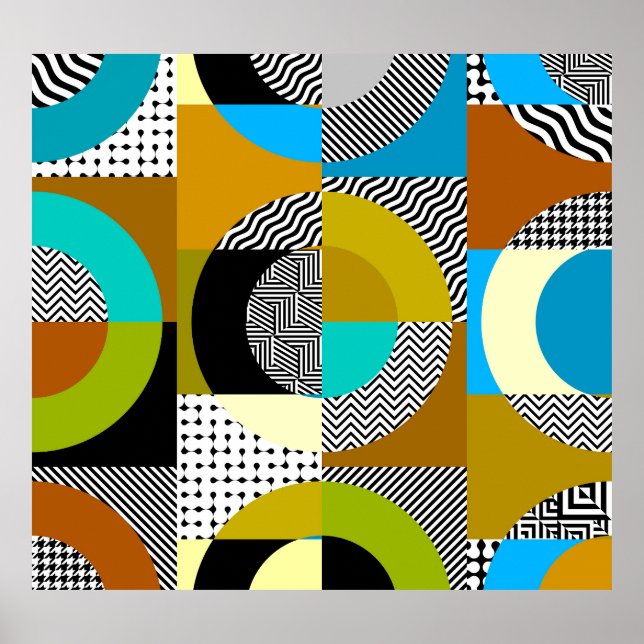 Geometric collage: circles, vintage pattern. poster (Front)