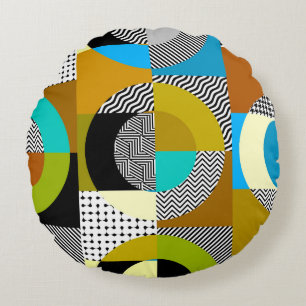 Geometric collage: circles, vintage pattern. round pillow