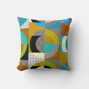 Geometric collage: circles, vintage pattern. throw pillow