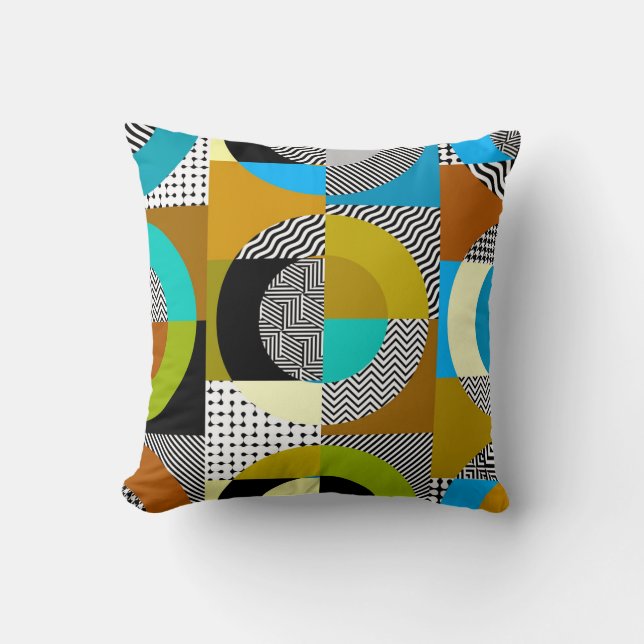 Geometric collage: circles, vintage pattern. throw pillow (Front)