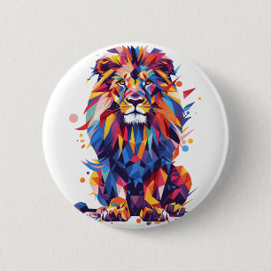 Geometric colorful lion design 2 inch round button